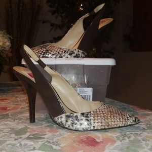 GUESS brown and snake print heels